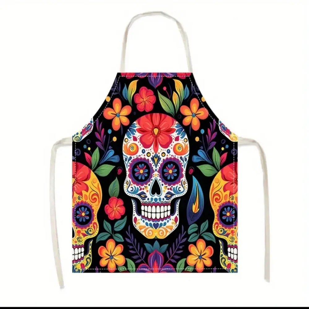 Day of the Dead Sugar Skull Kitchen Cookout Apron 100% Polyester, Flowers